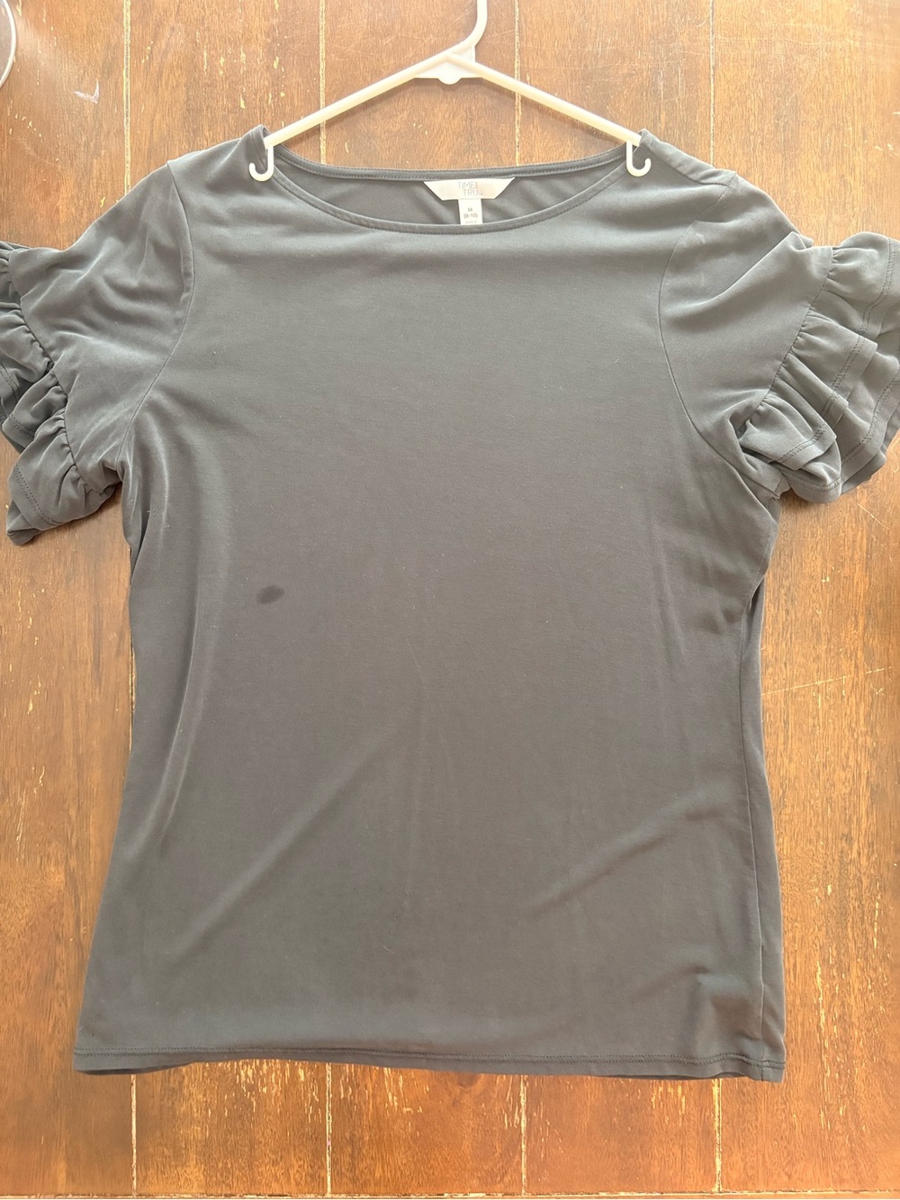 Time and Tru Black Short Sleeve Ruffle Top